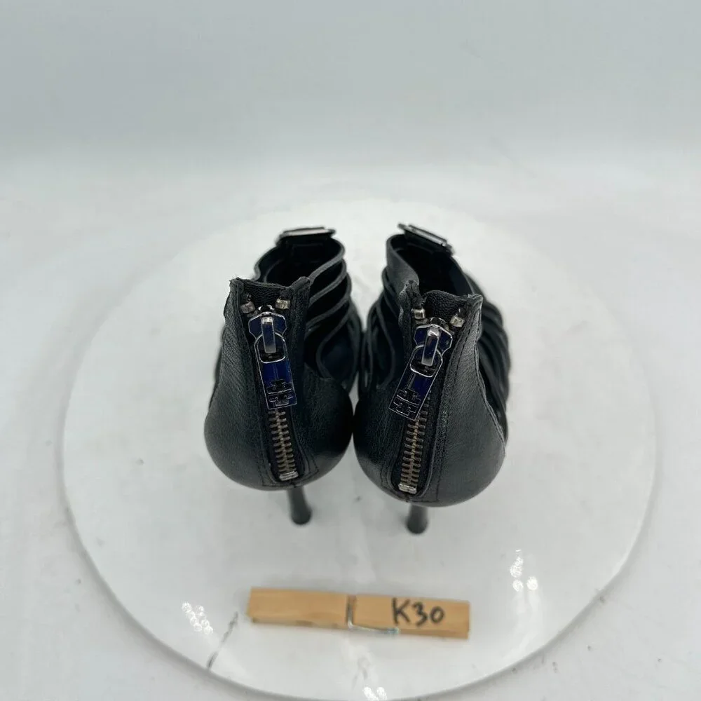 Tory Burch Women Size 7.5M Black Leather Strappy Black Heels Stiletto Shoes